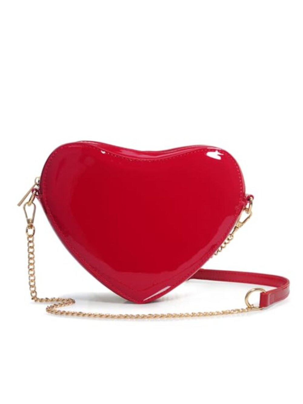 Glossy Vegan Leather Heart Shoulder Bag Chain Crossbody Wristlet Evening Purse